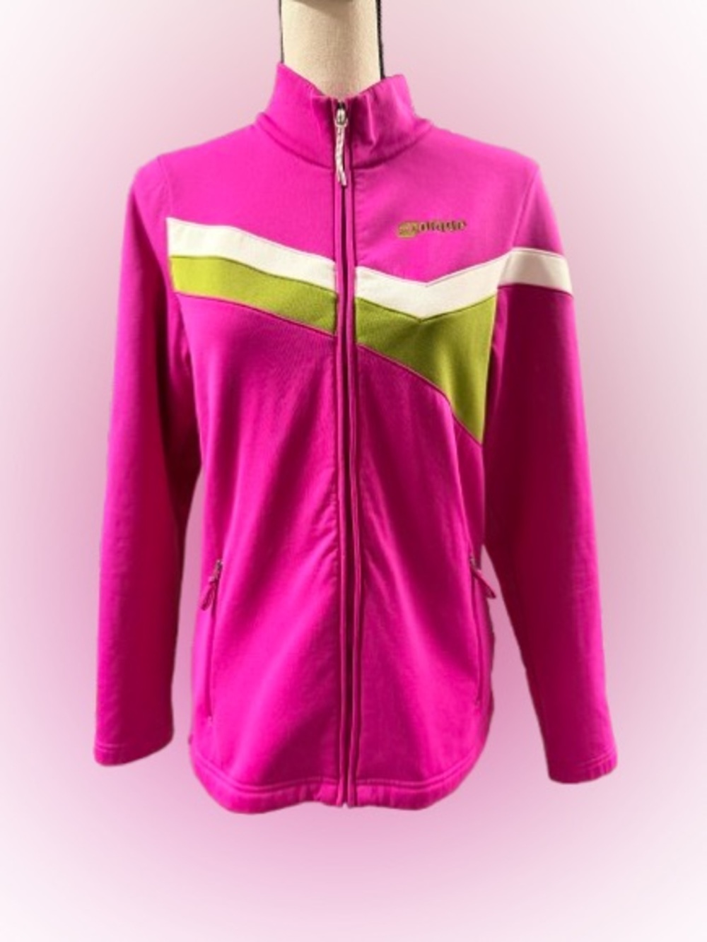 Orage Pink Fleece Jacket Women’s L Y2K Ski Full Zip Colorblock